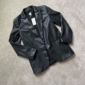 A New Day Women's Black Faux Leather Blazer NWT Size XS